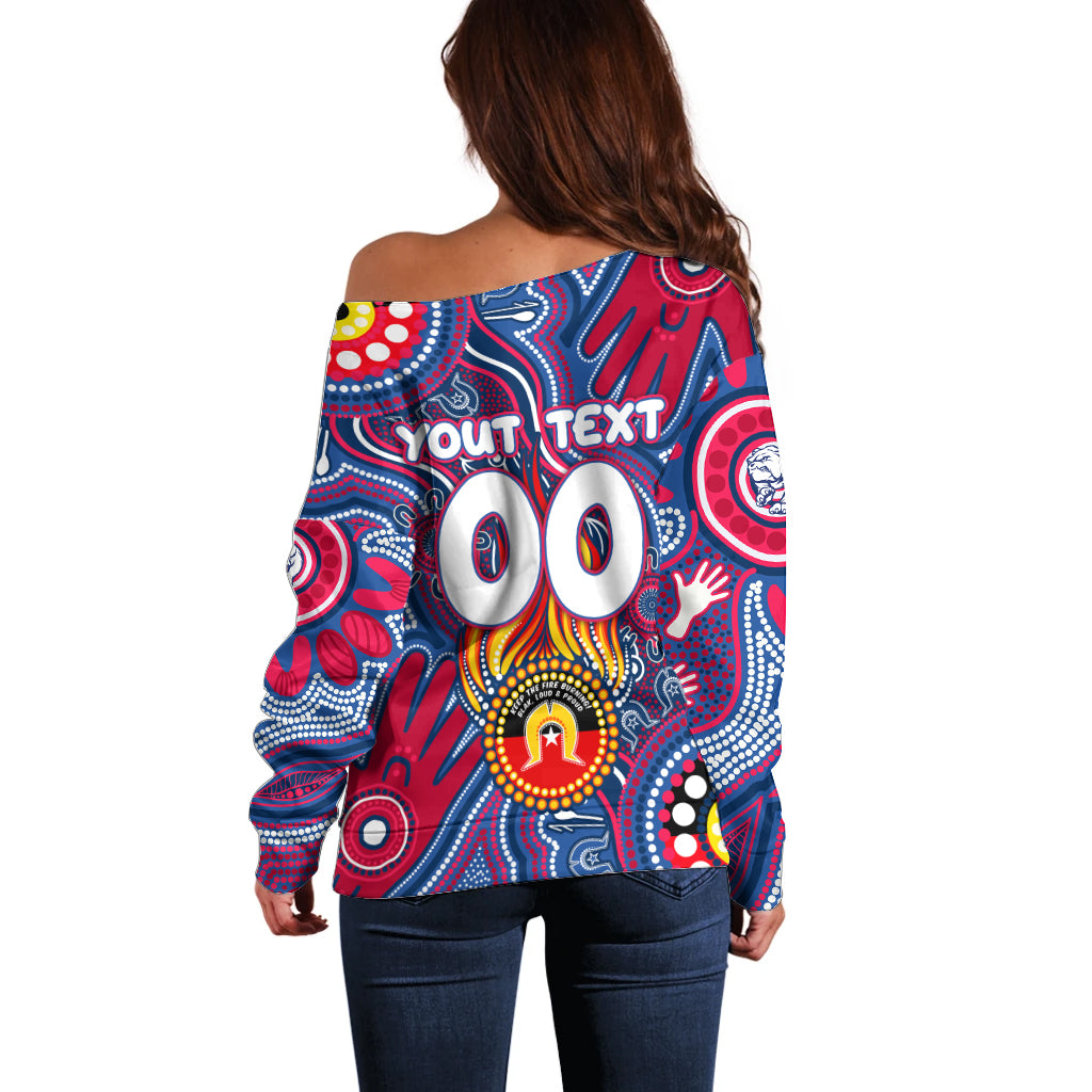 Personalised NAIDOC Week 2024 Western Bulldogs Off Shoulder Sweater Australian Aboriginal Hand Painting