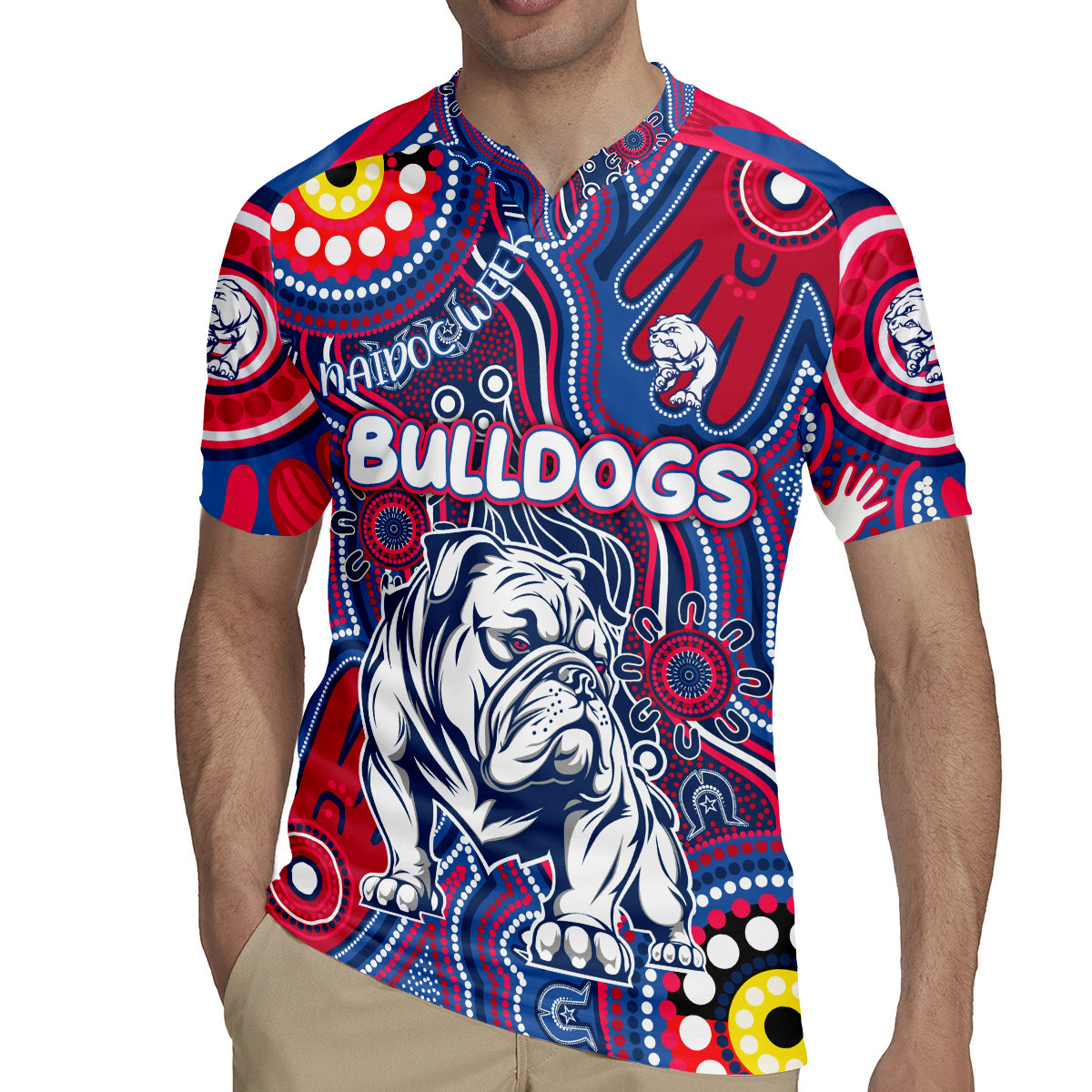 Personalised NAIDOC Week 2024 Western Bulldogs Rugby Jersey Australian Aboriginal Hand Painting