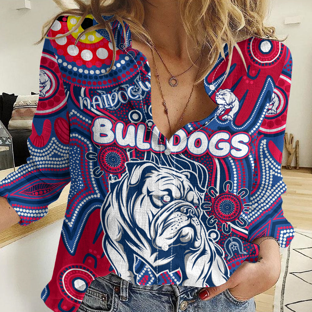 Personalised NAIDOC Week 2024 Western Bulldogs Women Casual Shirt Australian Aboriginal Hand Painting