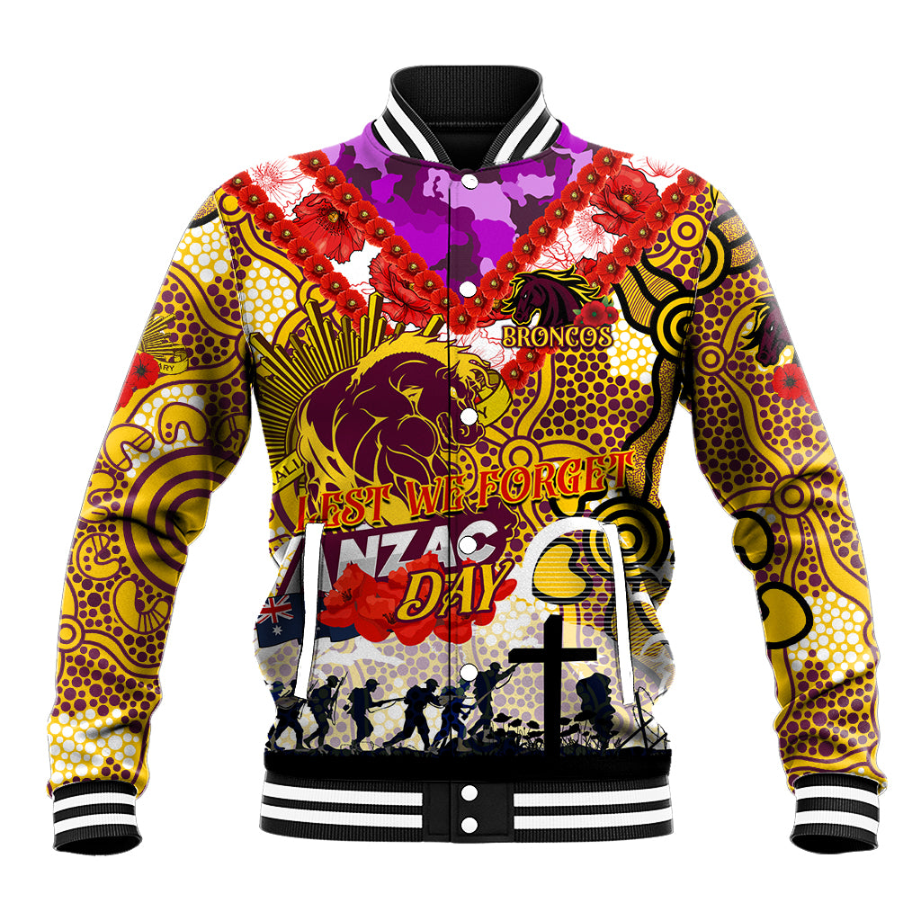 Personalised Broncos ANZAC Day Baseball Jacket Aboriginal Rising Sun