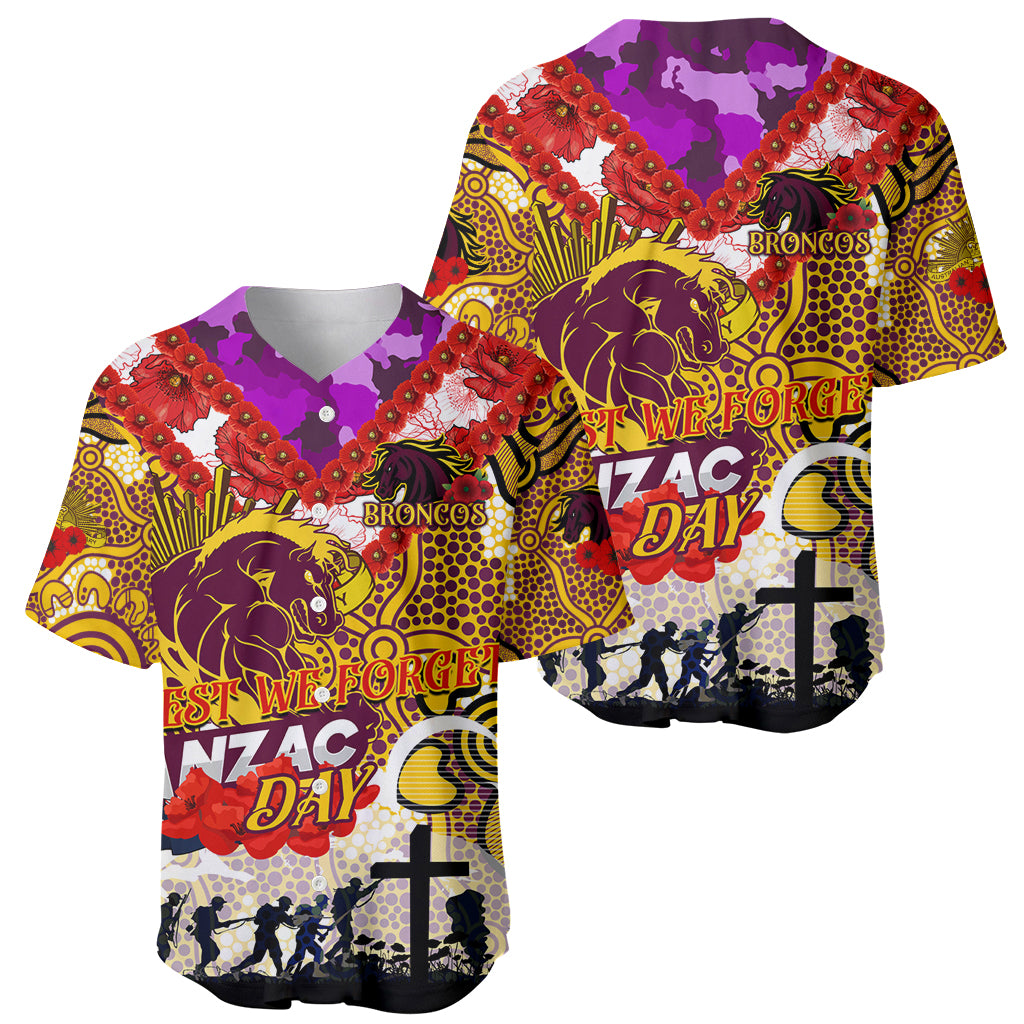Personalised Broncos ANZAC Day Baseball Jersey Aboriginal Rising Sun