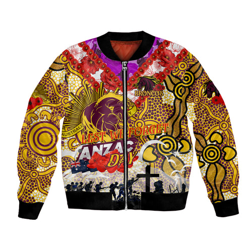 Personalised Broncos ANZAC Day Bomber Jacket Aboriginal Rising Sun