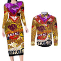 Personalised Broncos ANZAC Day Couples Matching Long Sleeve Bodycon Dress and Long Sleeve Button Shirt Aboriginal Rising Sun