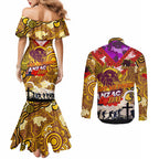 Personalised Broncos ANZAC Day Couples Matching Mermaid Dress and Long Sleeve Button Shirt Aboriginal Rising Sun