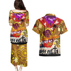 Personalised Broncos ANZAC Day Couples Matching Puletasi and Hawaiian Shirt Aboriginal Rising Sun