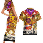 Personalised Broncos ANZAC Day Couples Matching Short Sleeve Bodycon Dress and Hawaiian Shirt Aboriginal Rising Sun