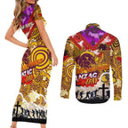 Personalised Broncos ANZAC Day Couples Matching Short Sleeve Bodycon Dress and Long Sleeve Button Shirt Aboriginal Rising Sun