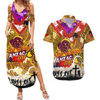 Personalised Broncos ANZAC Day Couples Matching Summer Maxi Dress and Hawaiian Shirt Aboriginal Rising Sun