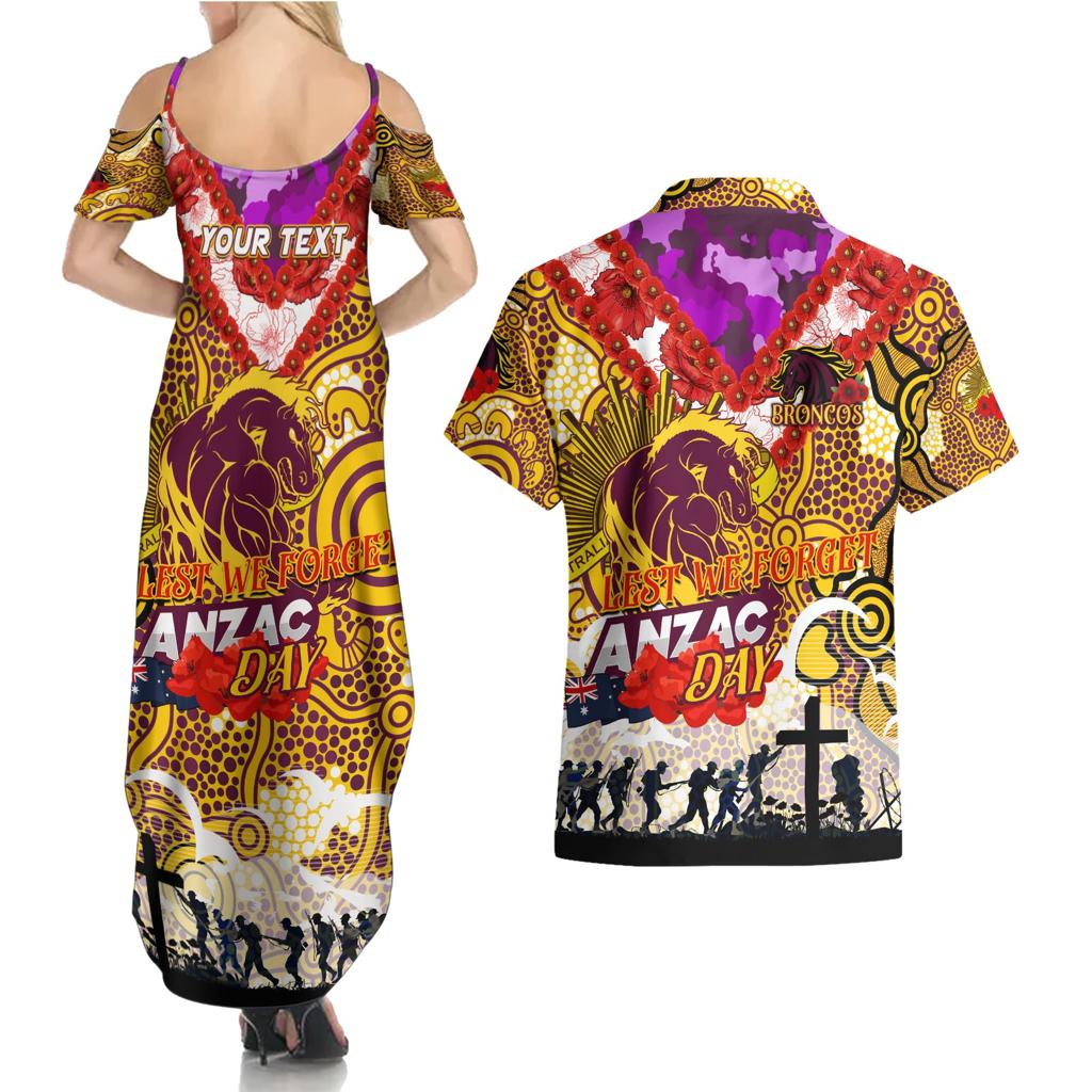 Personalised Broncos ANZAC Day Couples Matching Summer Maxi Dress and Hawaiian Shirt Aboriginal Rising Sun