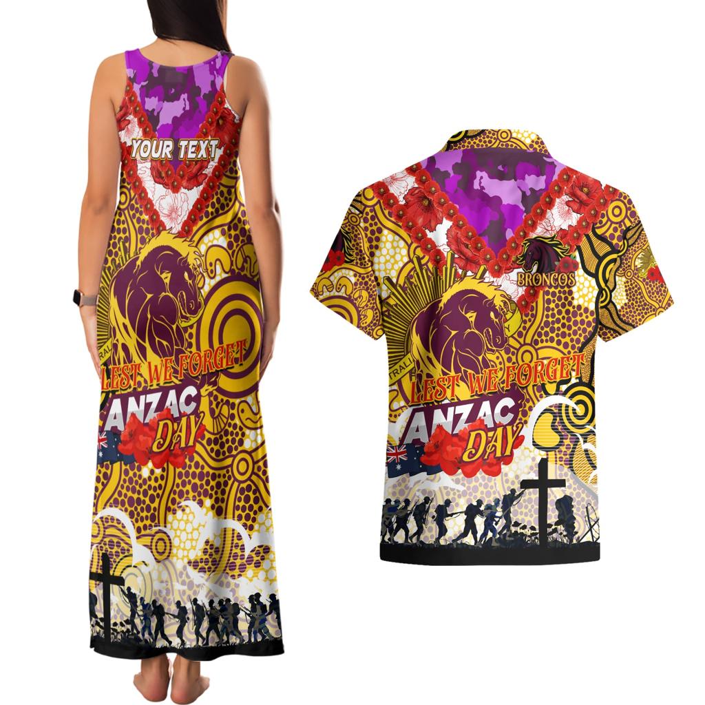 Personalised Broncos ANZAC Day Couples Matching Tank Maxi Dress and Hawaiian Shirt Aboriginal Rising Sun