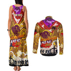 Personalised Broncos ANZAC Day Couples Matching Tank Maxi Dress and Long Sleeve Button Shirt Aboriginal Rising Sun