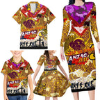 Personalised Broncos ANZAC Day Family Matching Long Sleeve Bodycon Dress and Hawaiian Shirt Aboriginal Rising Sun