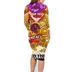 Personalised Broncos ANZAC Day Family Matching Long Sleeve Bodycon Dress and Hawaiian Shirt Aboriginal Rising Sun