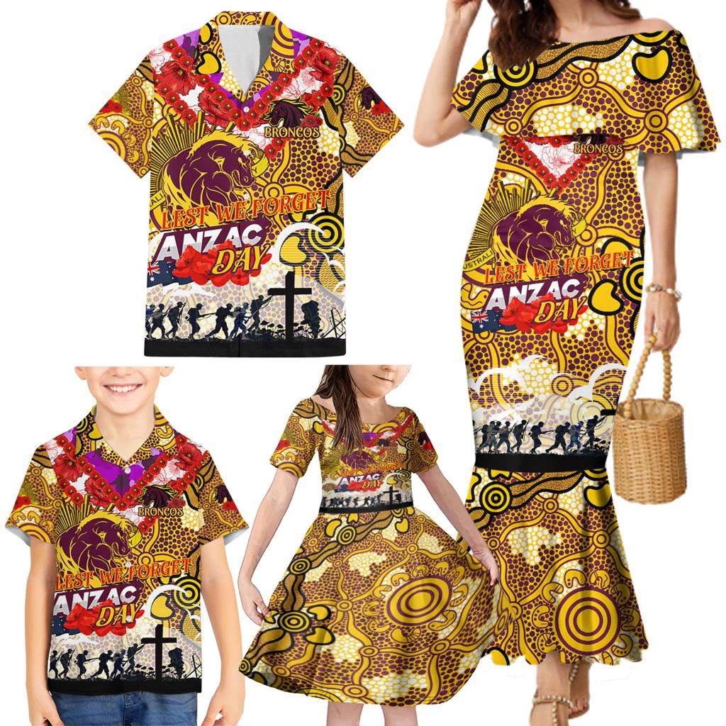 Personalised Broncos ANZAC Day Family Matching Mermaid Dress and Hawaiian Shirt Aboriginal Rising Sun