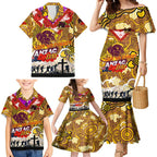 Personalised Broncos ANZAC Day Family Matching Mermaid Dress and Hawaiian Shirt Aboriginal Rising Sun