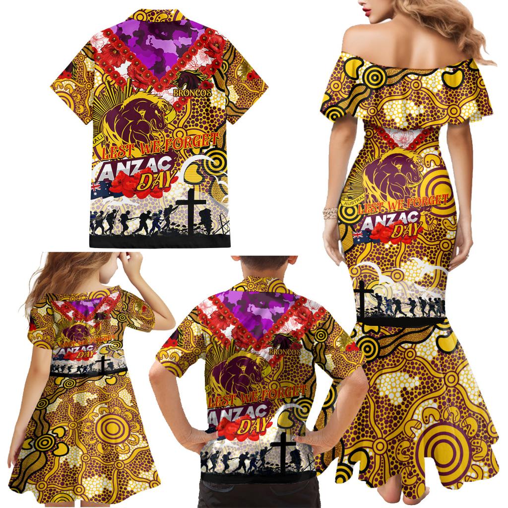 Personalised Broncos ANZAC Day Family Matching Mermaid Dress and Hawaiian Shirt Aboriginal Rising Sun