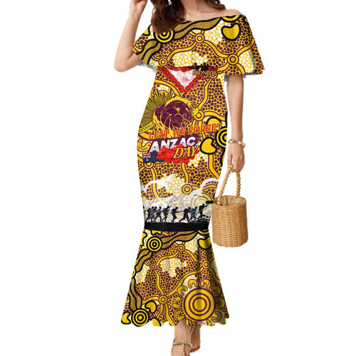 Personalised Broncos ANZAC Day Family Matching Mermaid Dress and Hawaiian Shirt Aboriginal Rising Sun