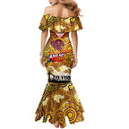 Personalised Broncos ANZAC Day Family Matching Mermaid Dress and Hawaiian Shirt Aboriginal Rising Sun