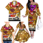 Personalised Broncos ANZAC Day Family Matching Off The Shoulder Long Sleeve Dress and Hawaiian Shirt Aboriginal Rising Sun