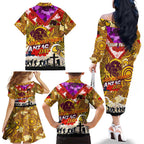 Personalised Broncos ANZAC Day Family Matching Off The Shoulder Long Sleeve Dress and Hawaiian Shirt Aboriginal Rising Sun