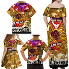 Personalised Broncos ANZAC Day Family Matching Off Shoulder Maxi Dress and Hawaiian Shirt Aboriginal Rising Sun