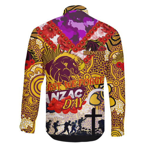 Personalised Broncos ANZAC Day Family Matching Off Shoulder Maxi Dress and Hawaiian Shirt Aboriginal Rising Sun