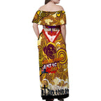 Personalised Broncos ANZAC Day Family Matching Off Shoulder Maxi Dress and Hawaiian Shirt Aboriginal Rising Sun