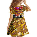 Personalised Broncos ANZAC Day Family Matching Off Shoulder Short Dress and Hawaiian Shirt Aboriginal Rising Sun