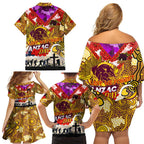 Personalised Broncos ANZAC Day Family Matching Off Shoulder Short Dress and Hawaiian Shirt Aboriginal Rising Sun