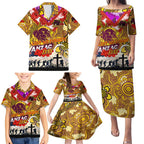 Personalised Broncos ANZAC Day Family Matching Puletasi and Hawaiian Shirt Aboriginal Rising Sun