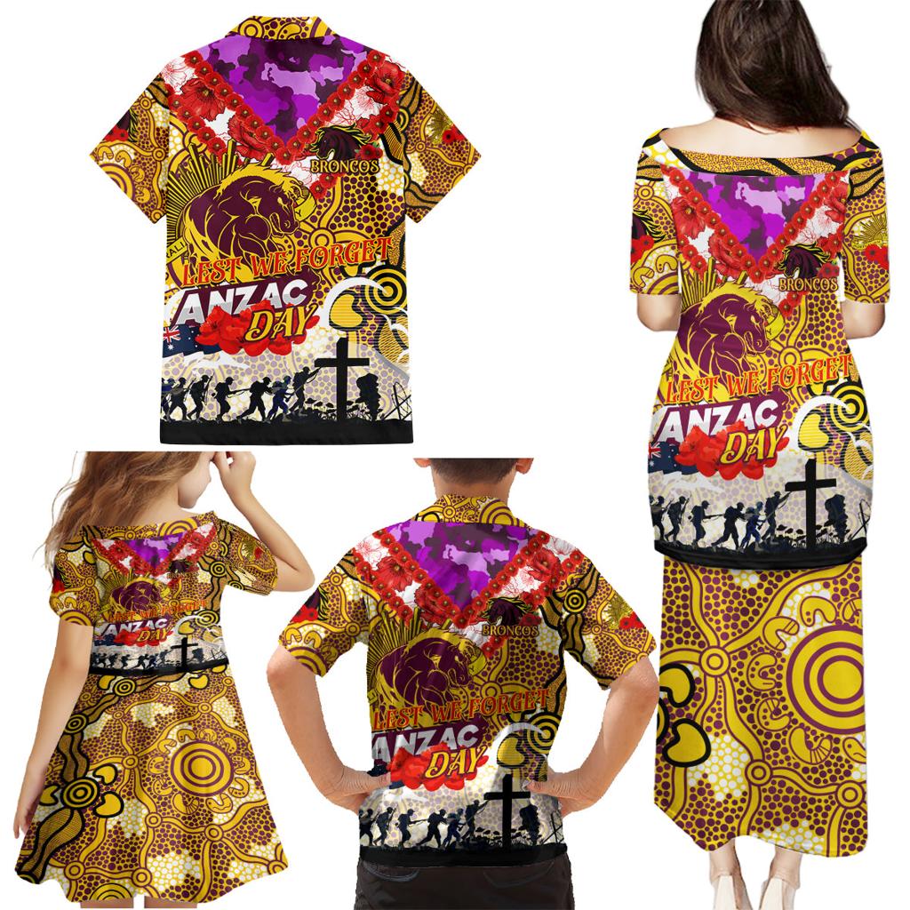 Personalised Broncos ANZAC Day Family Matching Puletasi and Hawaiian Shirt Aboriginal Rising Sun
