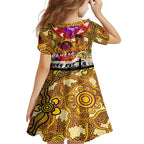 Personalised Broncos ANZAC Day Family Matching Short Sleeve Bodycon Dress and Hawaiian Shirt Aboriginal Rising Sun