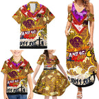 Personalised Broncos ANZAC Day Family Matching Summer Maxi Dress and Hawaiian Shirt Aboriginal Rising Sun