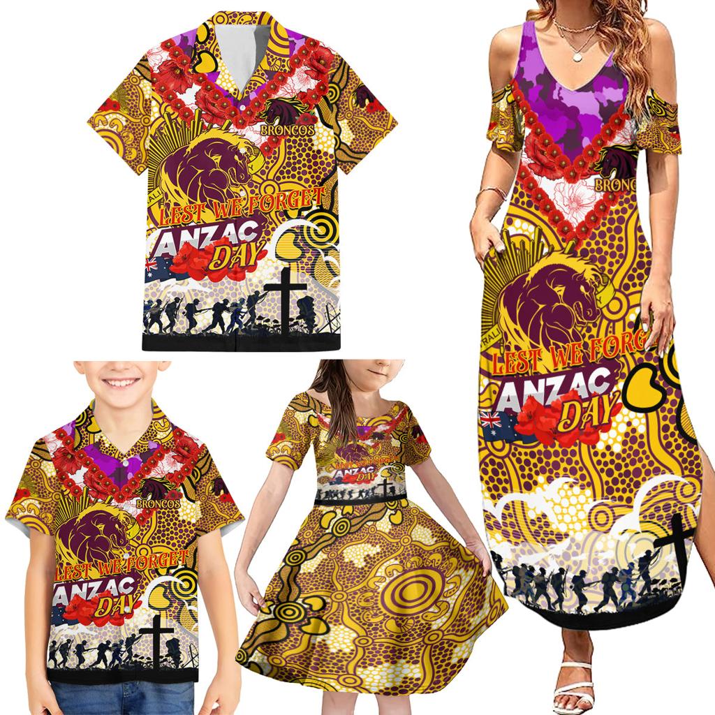 Personalised Broncos ANZAC Day Family Matching Summer Maxi Dress and Hawaiian Shirt Aboriginal Rising Sun