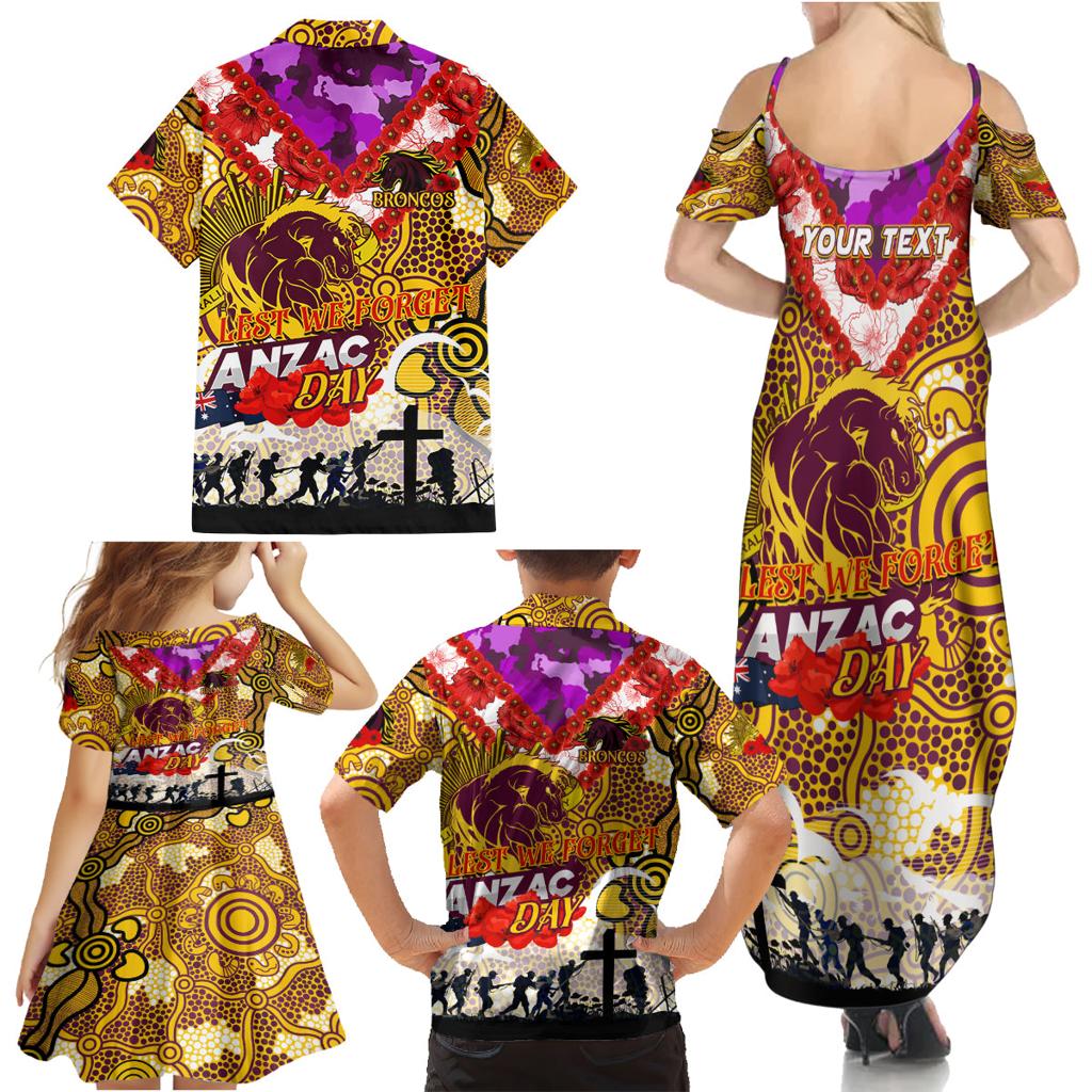 Personalised Broncos ANZAC Day Family Matching Summer Maxi Dress and Hawaiian Shirt Aboriginal Rising Sun