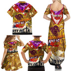 Personalised Broncos ANZAC Day Family Matching Summer Maxi Dress and Hawaiian Shirt Aboriginal Rising Sun