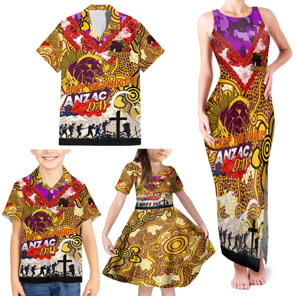 Personalised Broncos ANZAC Day Family Matching Tank Maxi Dress and Hawaiian Shirt Aboriginal Rising Sun