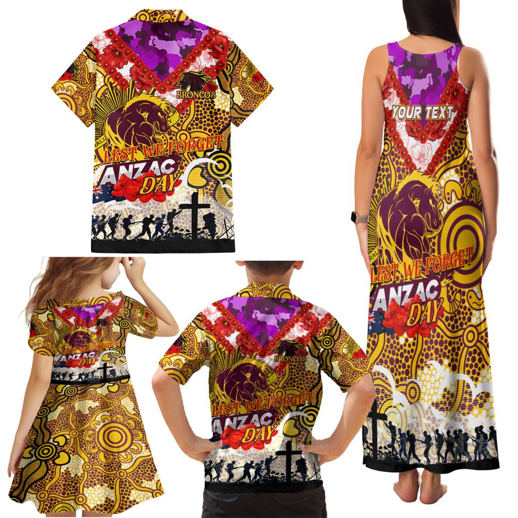 Personalised Broncos ANZAC Day Family Matching Tank Maxi Dress and Hawaiian Shirt Aboriginal Rising Sun