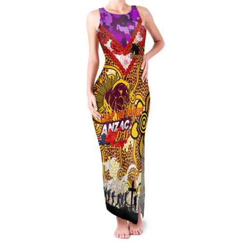 Personalised Broncos ANZAC Day Family Matching Tank Maxi Dress and Hawaiian Shirt Aboriginal Rising Sun