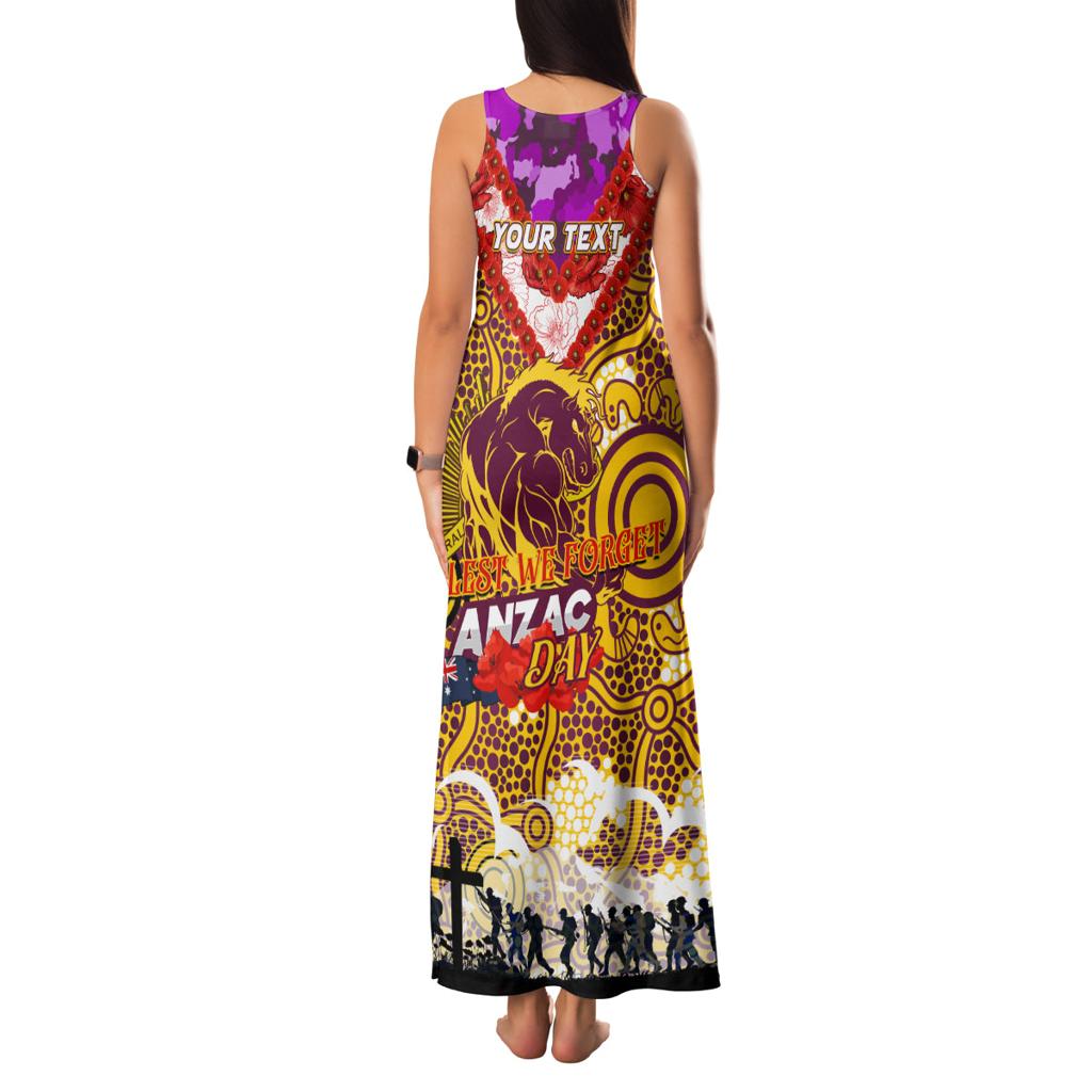Personalised Broncos ANZAC Day Family Matching Tank Maxi Dress and Hawaiian Shirt Aboriginal Rising Sun