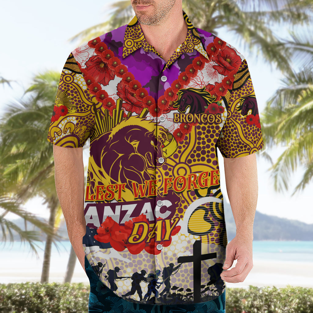 Personalised Broncos ANZAC Day Hawaiian Shirt Aboriginal Rising Sun
