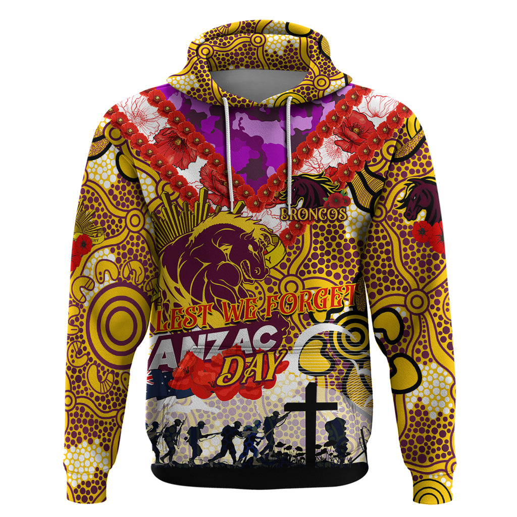 Personalised Broncos ANZAC Day Hoodie Aboriginal Rising Sun