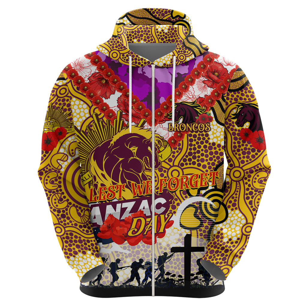 Personalised Broncos ANZAC Day Hoodie Aboriginal Rising Sun