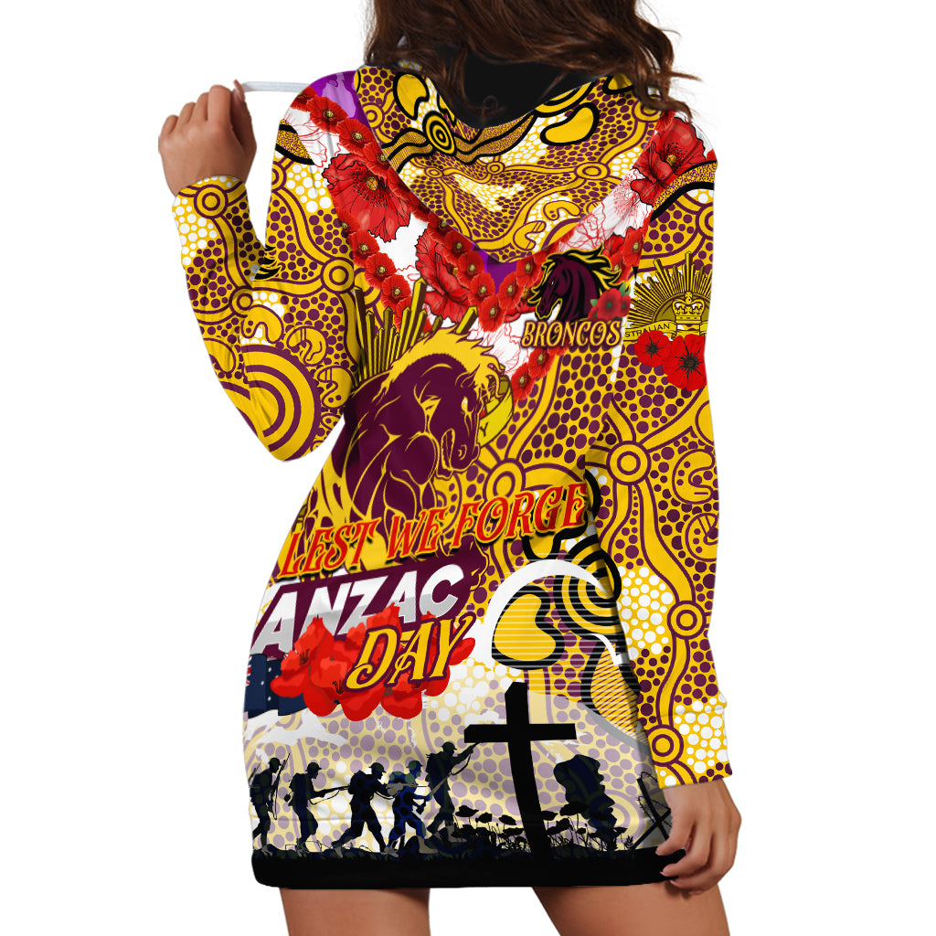 Personalised Broncos ANZAC Day Hoodie Dress Aboriginal Rising Sun