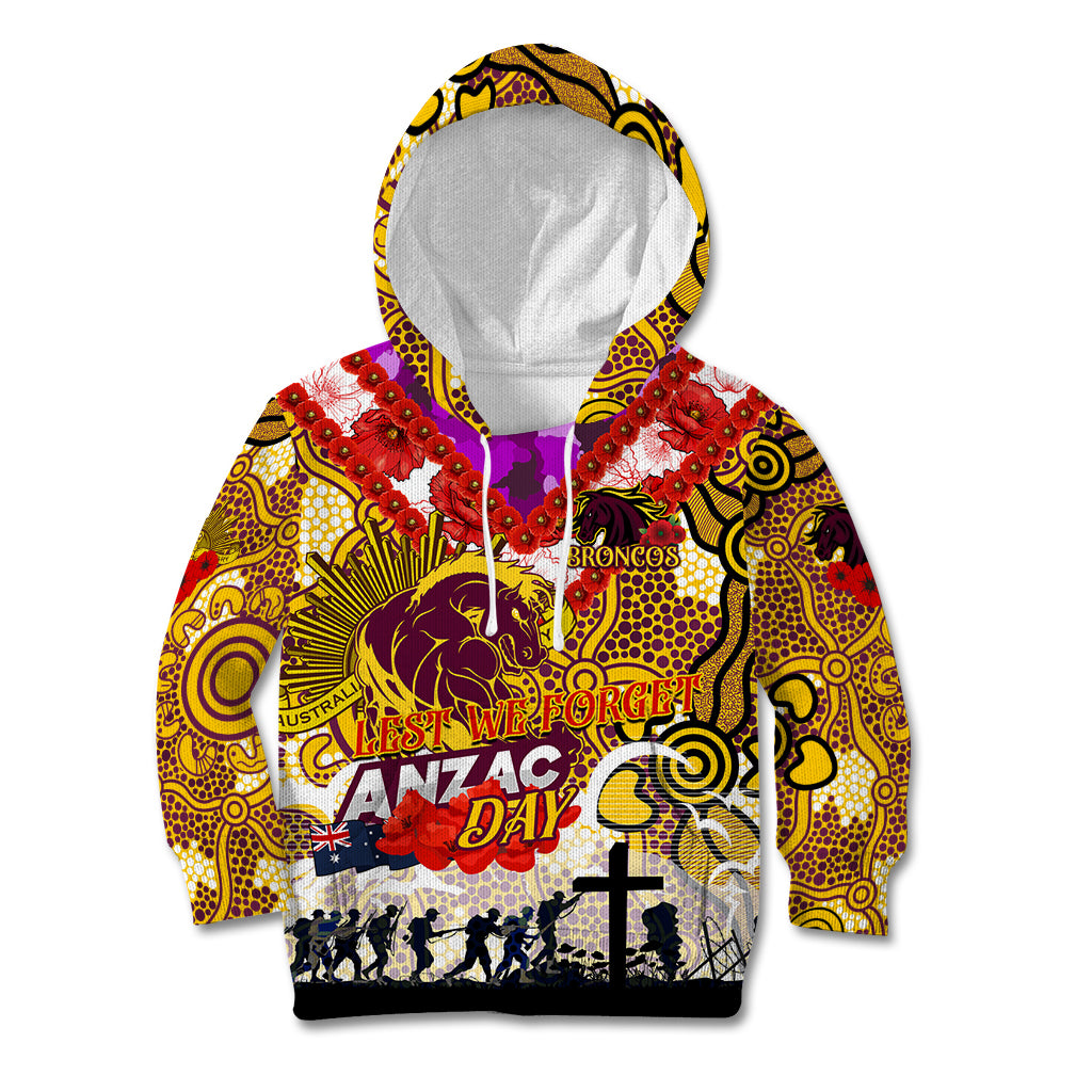 Personalised Broncos ANZAC Day Kid Hoodie Aboriginal Rising Sun