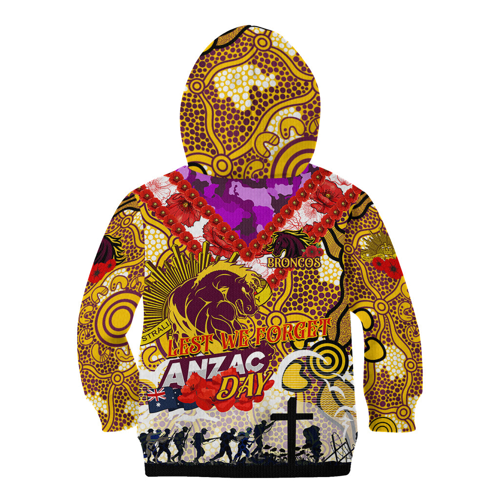 Personalised Broncos ANZAC Day Kid Hoodie Aboriginal Rising Sun