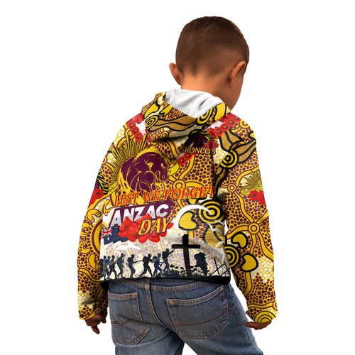 Personalised Broncos ANZAC Day Kid Hoodie Aboriginal Rising Sun
