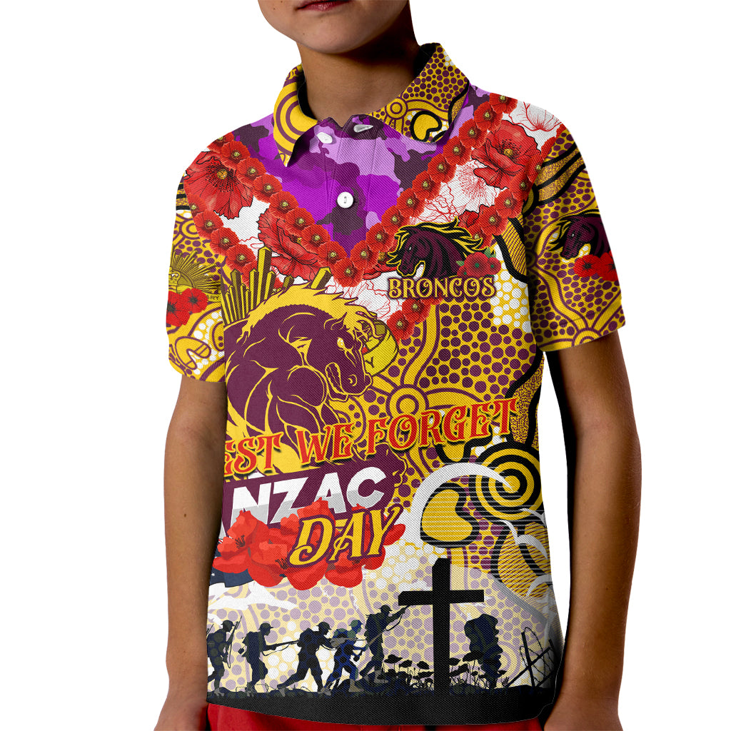 Personalised Broncos ANZAC Day Kid Polo Shirt Aboriginal Rising Sun