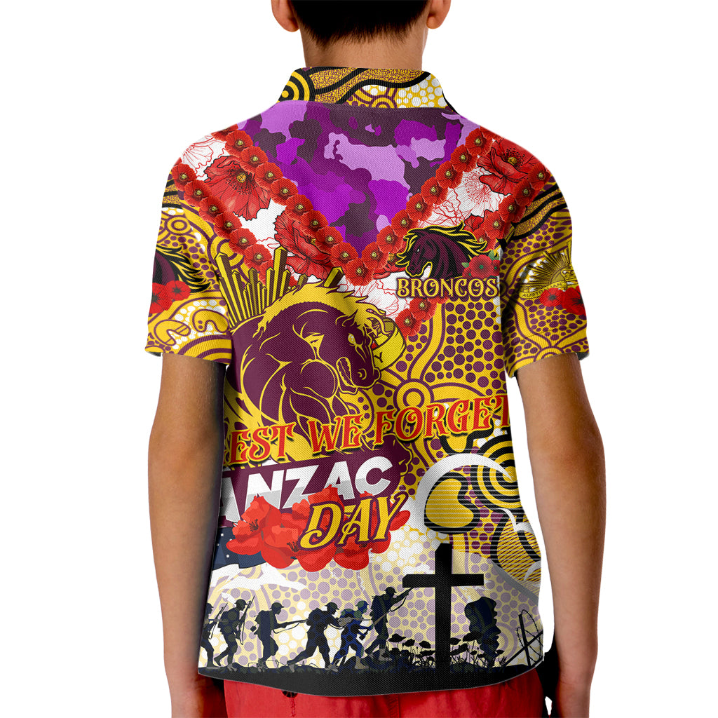 Personalised Broncos ANZAC Day Kid Polo Shirt Aboriginal Rising Sun