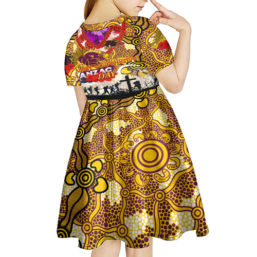 Personalised Broncos ANZAC Day Kid Short Sleeve Dress Aboriginal Rising Sun
